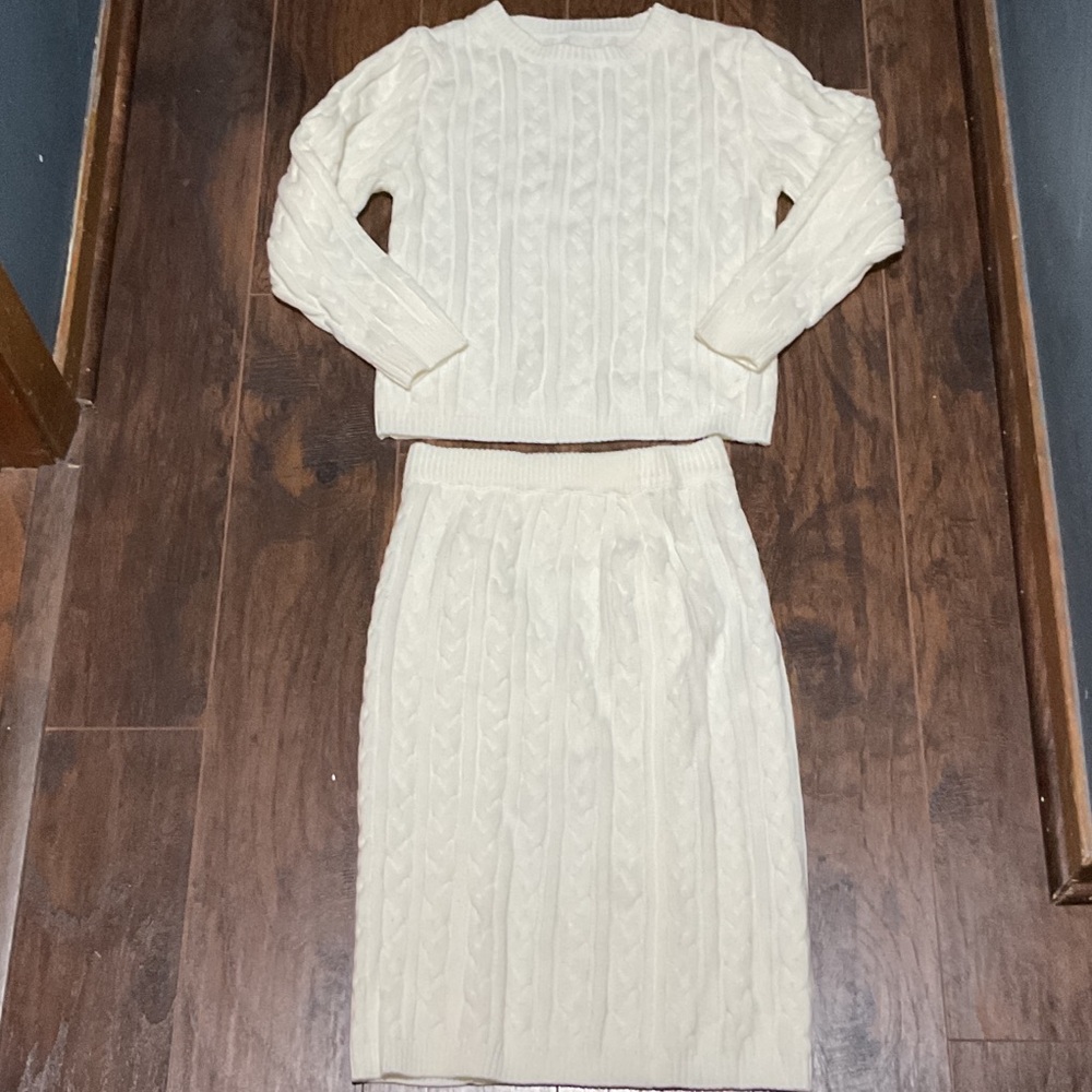 Cream Cable Knit Sweater and Skirt Set